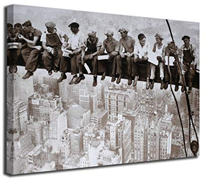 Generico Cuadro Lienzo Obreros sobre la viga en Manhattan – Varias Medidas - Lienzo de Tela Bastidor de Madera de 3 cm - Impresion en Alta resolucion (60, 40)