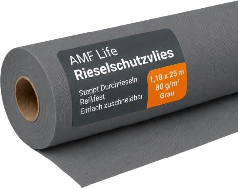 AMF Life Rieselskyddsfleece, remskyddsbana, golvskydd, underlag, täckfleece, 1,18 x 25 m, 80 g/m², grå
