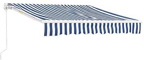 [en.casa] Store Banne Rétractable Manuel Marquise à Bras Articulé avec Manivelle Montage Mural Inclinaison Réglable Aluminium Polyester 350 x 250 cm Bleu Blanc