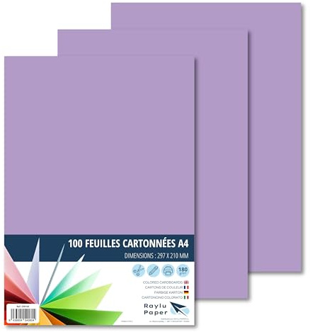 RAYLU PAPER – Cartoncini Colorati A4, 100 Pezzi Fogli Colorati 180g/m², 210 x 297 mm, Carta Colorata Proffesionale per l’ufficio e per l'artigianato (Viola)