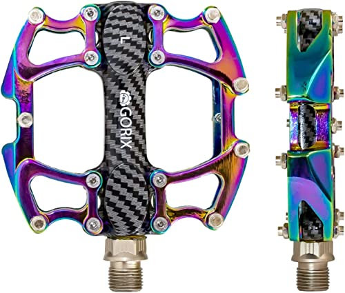 GORIX Fahrrad-Flachpedale, breites CNC-Leichtgewicht mit rutschfestem Pin Spike Oil Slick Road Mountain MTB-Fahrrad (GX-Fi777)