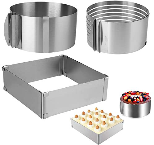 Justerbar kakringsset, tårtring justerbar rostfritt stål tårtform, tårtring höjd 15 cm, bakram, rostfritt stål bakring, tårtskärare höjd justerbar, för bakning, skiktkakor, dekoration