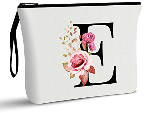 A-Z Personalized Makeup Bag, Birthday Gifts for Women Mom Bridesmaid (E) | Initial Gifts for Best Friend, Bride Girls, Cosmetic Bag