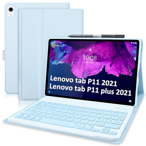 Yeegnar Étui Clavier AZERTY Français pour Lenovo Tab P11 Plus TB-J606/TB-J607 - Housse de Protection 11 Pouces avec Clavier Bluetooth Détachable - Bleu