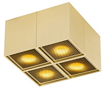 QAZQA - Design Design-Spot I Spotlight I Deckenspot I Deckenstrahler I Strahler I Lampe I Leuchte Gold I Messing 4-flammig Spotbalken-flammig - Qubo Honey I Wohnzimmer I Schlafzimmer - Aluminium Quadr