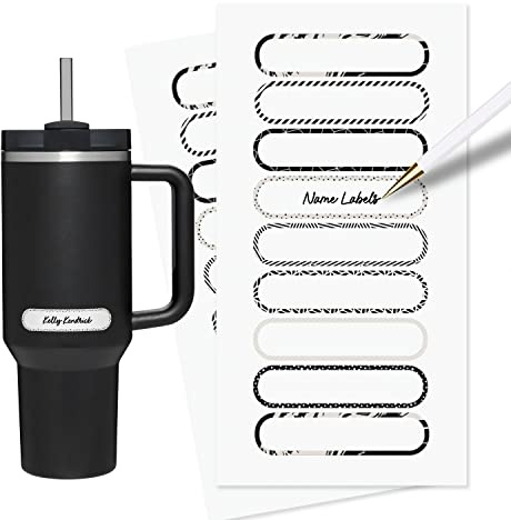ThreeKin Waterproof Labels for Bottles and Containers - Custom Stickers - All-Purpose and Personalizable - Dishwasher, Freezer and Microwave Safe - BPA-Free - USA-Owned (Black and White, 72pcs)