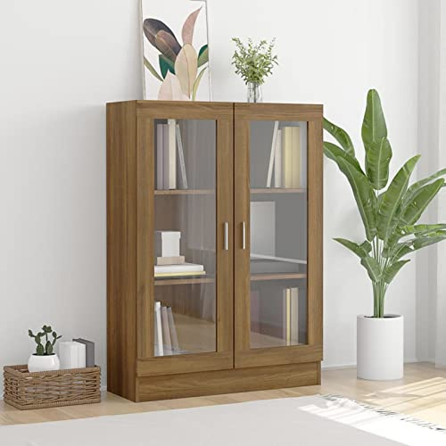 NITCA Vetrina Soggiorno Moderna, Mobile Espositivo in Legno Multistrato, Armadietto Con Rovere Marrone 82.5x30.5x115 cm