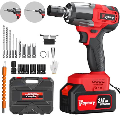 21V Avvitatore a Impulsi Brushless,Chiave Elettrica 3 in 1,3400 RPM, coppia massima di 550 N.M ,con 4 bussole, 12 punte per cacciavite, batterie da 3Ah, per il settore automobilistico e per la casa