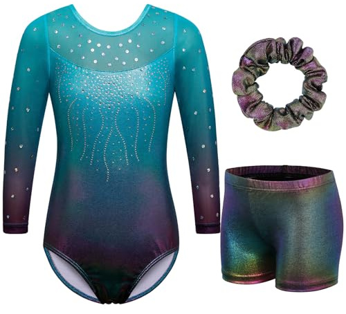 ZNYUNE gymnastikanzug hose mädchen turnanzug Ärmellos/langarm turnkleidung mädchen gymnastik Tumbling Tanz hose KHB285 Aqua 12A