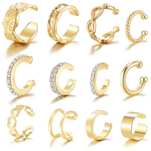 IFKM 12pcs Ear Cuffs For Women Non Piercing 14k Gold Silver Ear Cuffs Earrings Non Pierced Clip On Cartilage Earring Fake Earrings (Gold)