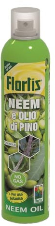 Flortis Neem e Olio di pino spray. Olio di Neem con pino per uso botanico. Olio di neem per piante pronto uso. Repellente naturale multiuso contro cocciniglie e insetti. Olio spray biologico 250ml.