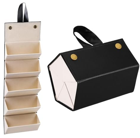 PXRLMYF Organizador De Gafas De Sol,5 Ranuras Plegable Múltiples Gafas de Sol de Cuero,PortáTiles Caja Organizadora de Anteojos de Cuero de Pu para Hombre Mujer(Negro)