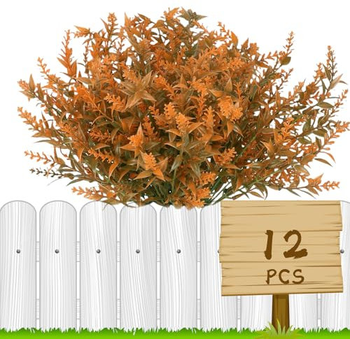 HBell 12 buntar konstgjorda höstblommor bleknar inte falska höstväxter, falsk inomhus utomhusgrönska för Thanksgiving halloween jul bröllopsfest hem trädgård inredning (ljus)