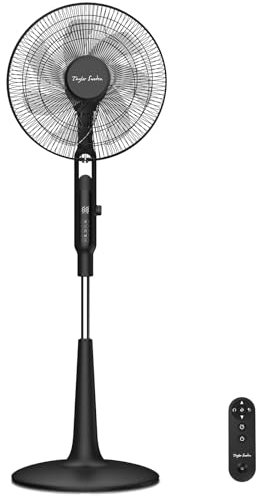 Taylor Swoden Standventilator Leise, 25dB DC Ventilator Leise mit Fernbedienung, 3258.6m³/h, 28 Geschwindigkeiten, 40W, 12H Timer, 3Modi, Moskitoschutz, Höhenverstellbar, Oszillation, LED, Schwarz