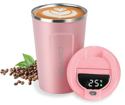AMFUN Tazza da Caffè Isolata, Tazza da Caffè con Display Digitale, 380ml Tazza per Caffe da Viaggio, Coffee Coppa Tazza Termica da Viaggio Ermetica per Mantenere Caldo/Freddo, a Prova di Perdite