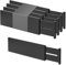 Utoplike 4 separadores de cajones elevados de bambú, organizador ajustable para cajones de ropa, grandes insertos de madera con muelle, para utensilios, cosméticos en cajones de cocina y baño, negro