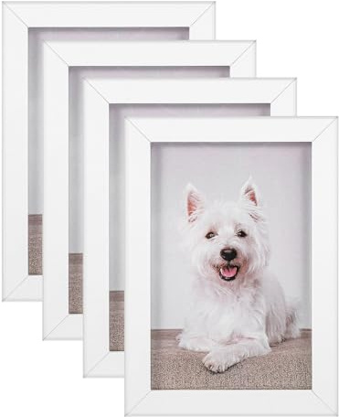 4 Pack Black 6x4 Photo Frames, Tabletop or Wall Mount | MDF Frames with Window, Fits 6x4 in Photos, Portrait or Landscape Display, Home or Office Use