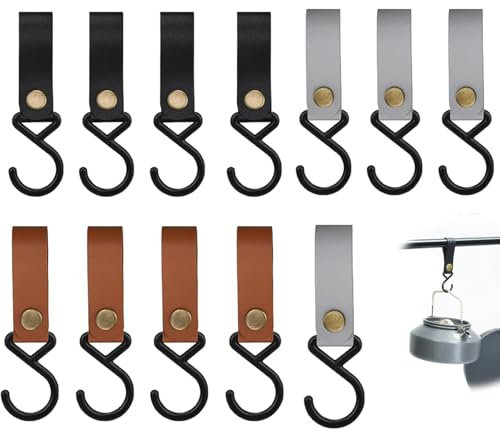 12 Pièces Leather S Hook pour suspendre,Crochets en Métal en Forme de S en Cuir avec,Crochet de rangement en cuir en forme de S,pour Pots,Manteau, Cuisine, Salle de Bain, Sac à Dos.