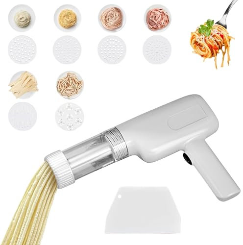 MJMLUCK Máquina para Hacer Pasta eléctrica casera de Mano: 6 en 1, máquina automática portátil con Discos moldeadores, máquina inalámbrica para Hacer Fideos para lasaña, Fettuccine y Ramen.