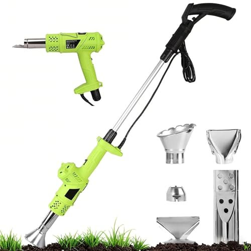 Desmalezadora eléctrica 3 en 1 con pistola de aire caliente: 500 l/min, 5 boquillas para desmalezar con llama, techar y derretir hielo (desmalezadora de jardín)(Green)