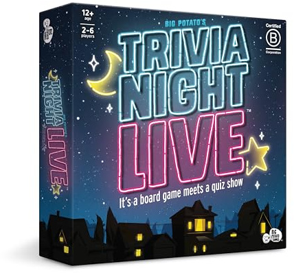 Trivia Night Live – Host Your Own Quiz Show | Family Trivia Board Game with 6 Mini Games | Ages 12+, 2–6 Players