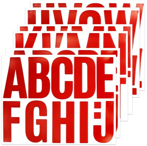 BINLINHONGO 66 adesivi grandi con lettere dell'alfabeto, 6 fogli da 10 cm, in vinile, autoadesivi, per cassette delle lettere, porte, auto, bacheche, adatti per interni ed esterni, colore rosso