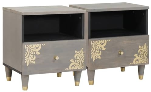 vidaXL Armario de Noche con cajón 2 pcs Gris 40 x 33 x 46 cm, Elegante mesita de Noche, Mueble Moderno, Mesa compacta, Almacenamiento versátil para tu habitación