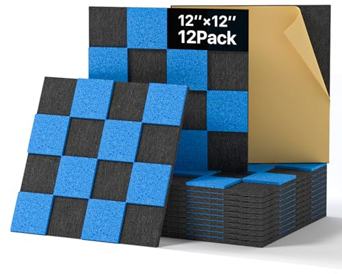 Woovio Självhäftande Akustiska Paneler 12 St 30x30x0.9cm Polyester Ljudabsorberande Paneler Schackbräde Svart blå Ljuddämpande Väggpaneler för Studio Kontor Gaming Dekor