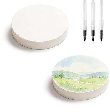 Sxutop 100 Feuilles Papier Aquarelle Rond 12 cm de Diamètre Watercolor Paper Papier Cartonné Épais Cartonné Blanc 300 g/m² Coton Carte à Peindre Vierge pour Peintures DIY Blocs Notes Cartes de Vœux