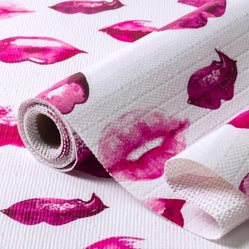 Tryougxa Shelf Liner Non-Adhesive Drawer Liner for Dresser Non-Slip Cabinet Liners Pink Lip Print Shelf Paper Waterproof Easy to Clean Cupboard Drawer Liners for Kitchen Shelves (11.8 W x 118.1 L)