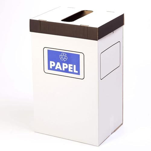 TELECAJAS | 5 Papeleras de Cartón Automontables con Tapa | Contenedor Reciclaje Papel | Caja Ecológica para Oficina, Hogar y Eventos, Pack 5 Cajas
