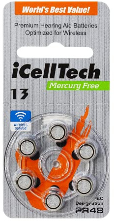 iCellTech kvicksilverfria hörapparatbatterier (storlek 13 60 batterier)