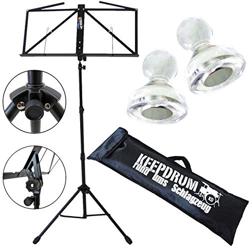 keepdrum MUS3BK Notenstaender Schwarz mit Tasche + 10 Stück Notenpult Magnete
