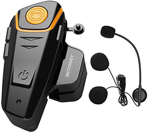 BETOWEY Intercom Moto Bluetooth, BT-S2 Kit Oreillette Bluetooth Casque Moto Interphone Main Libre - 1 Pack, Microphone Dur