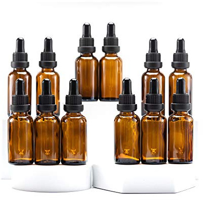Yizhao Amber Glass Dropper Bottles 30ml, with Glass Pipette Dropper, for Essential oil, Aromatherapy, Laboratory, Massage, Makeup, Mixing, Travel– 12Pcs
