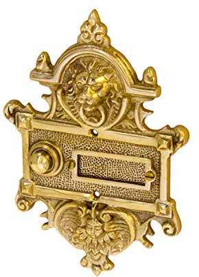 Sonnette de porte antique B9191, en laiton poli, avec plaque de sonnette et bouton de sonnette, fabriquée à la main selon des modèles anciens