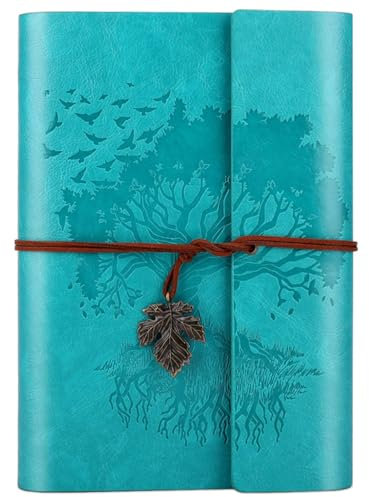 OMEYA PU-Leder-Tagebuch, Nachfüllbar, VintageTagebuch Reisetagebuch zum Schreiben, Reise-Notizbuch, Tagebuch, Geschenk für Mädchen, Jungen, Frauen, Männer, Blanko-Seitenm, A5 23.3 × 16 cm, Blau