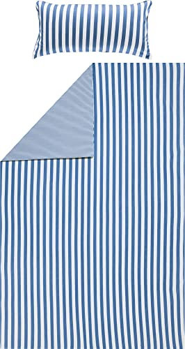Erwin Müller Wende-Bettwäsche, Bettbezug, Kissenbezug Single-Jersey Streifen blau-weiß Größe 80x80 cm / 135x200 cm - temperaturausgleichend, formstabil, pflegeleicht, mit Reißverschluss