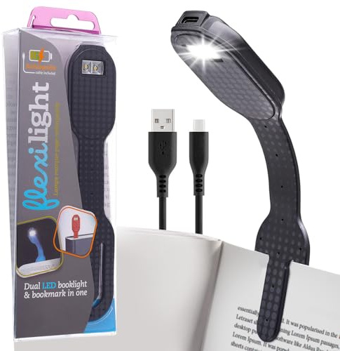 Gifts for Readers & Writers Rechargeable Book Light, Clip On Reading Light for Bed, 2in1 Flexilight & Bookmark, 12 Hours of Light Once Charged, Includes USB Cable & 2 LED Lights, Black Dots