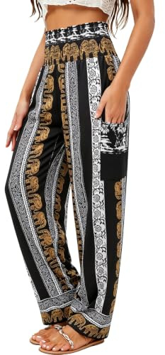 QIANXIZHAN Women's Harem Pants, High Waist Yoga Boho Trousers with Pockets Elstripes XL