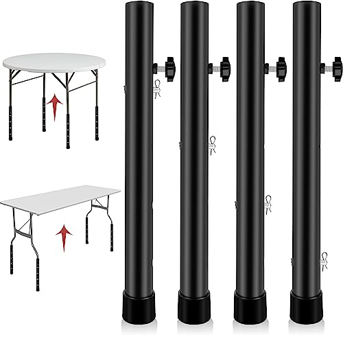 Laowu Table Leg Extenders for Folding Tables, Folding Table Legs Extensions for Straight and Bent Legs, Heavy Duty Steel 4 Levels Adjustable Folding Table Leg Risers, Raise Table Height