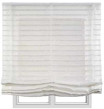 STORESDECO - Tenda a Pacchetto Senza Aste, Transparente, Tende Pacchetto Per Finestra, Tenda per Bambini, Camera da letto| DREAM Strisce Bianche, 90 cm x 175 cm