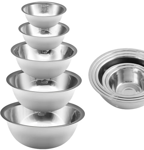YGFRSTO Mixing Bowl Set of 5, Stainless Steel Mixing Bowls, Nesting Whisking Bowl Set for Cooking, Baking, Serving, Food/Salad Prep