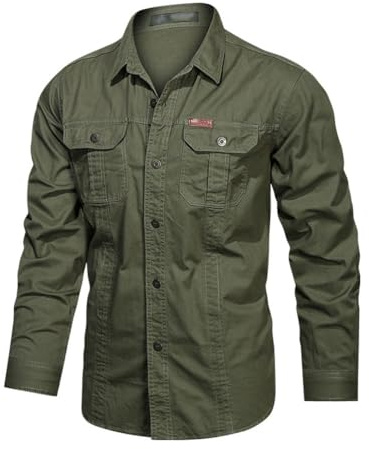 seiveini Camisas de Outdoor para Hombre Manga Larga Camisas Deportiva Transpirable para Senderismo, Pesca, Trekking Camisa Casual con Bolsillos y Botones Retro Stretch Color Sólido
