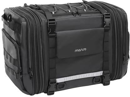 MOSISO Motorcycle Travel Luggage Bag, Motorcycle Tail Bag with Expandable Capacity 32L-48L, Motorbike Rear Seat Trunk Gear Duffle with Rain Cover&Shoulder Strap, Motorbike Storage Carry Duffle,Black