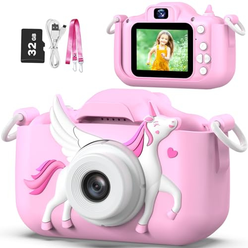 Goopow Kids Selfie Camera Toys for Girls Age 3-9, Digital Video Camera Toy with Protective Cover, Christmas Birthday Festival Gifts for 3-9 Year Old Girls Boys