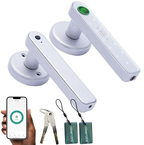 Serratura intelligente per porta con impronte digitali, 5 in 1, maniglia intelligente automatica con controllo APP/impronte digitali/schede IC/password/chiavi di backup, serrature elettroniche