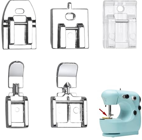 Uppsättning av 5 sömnadsfötter med dragkedja, lämplig för bror, sångare, Janome hushållssymaskiner, högkvalitativt rostfritt stål och plast, hållbar och pålitlig för perfekta sömnadsresultat,