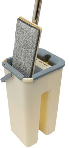 Juego de cubos de fregona para la limpieza del suelo, juego de cubos con barra de fregona de 50 cm, 10 paños para el hogar y la oficina, incluye dos sistemas de depósito
