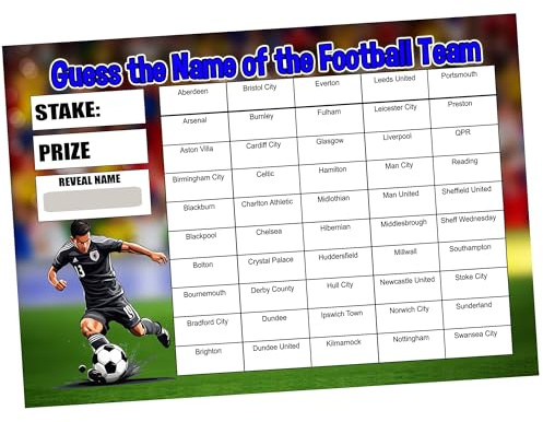 Perfect Message Football Scratchcard A4 Size, 50 names, Fundraising, Pub Game, Fete, Fayre